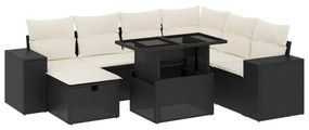 Set divani da giardino con cuscini 8 pz nero in polyrattan