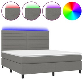 Letto a molle materasso e led grigio scuro 160x200cm in tessuto