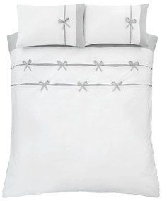 Set copripiumino e federa bianco e grigio per letto matrimoniale e per letto esteso 230x220 cm Milo Bow – Catherine Lansfield