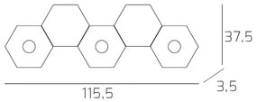 Plafoniera Moderna 5 Moduli Hexagon Metallo Sabbia 3 Luci Led 12X3W