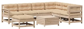 Set salotto giardino 8 pz cuscini antracite legno massello pino