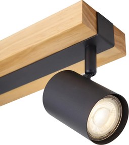 Plafoniera nera con legno 2 luci orientabile rettangolare - Jeana