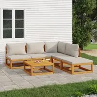 Set Salotto Giardino 6pz Cuscini Grigio Chiaro Legno Massello 3155299