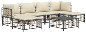 Set divani da giardino 7 pz con cuscini antracite in polyrattan