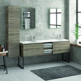 Kamalu - composizione bagno 175cm, composta da mobile con lavabo doppio, due specchi led e colonna sp-175c