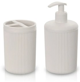 Set accessori bagno dispenser e portaspazzolini da appoggio beige in plastica Ring