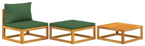 Set mobili da giardino 3pz con cuscini legno massello di acacia