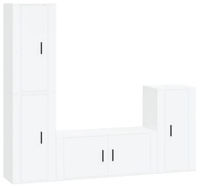 Set di mobili porta tv 4 pz bianco lucido in legno multistrato