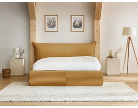 Letto matrimoniale giallo imbottito con spazio contenitivo con griglia inclusa 180x200 cm Jade – Bobochic Paris