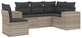 Set divano da giardino 5pz con cuscini grigio chiaro polyrattan