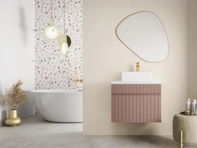 Mobile per bagno sospeso scanalato con lavabo da appoggio 60 cm Rosa - SATARA