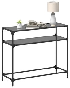 Tavolino consolle con piano in vetro nero 98x35x81cm in acciaio