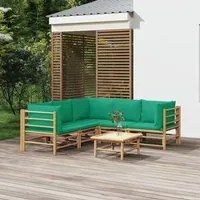 Set Salotto da Giardino 6pz con Cuscini Verdi Bamb 3155156