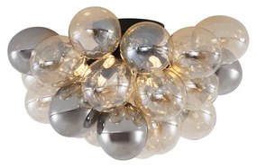 Lampada da soffitto di design nera con vetro ambra e fumé 6 luci - Uvas