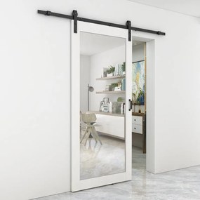 Porta scorrevole Mirror in mdf bianco, L 96 x H 215 cm, con binario Country nero Reversibile
