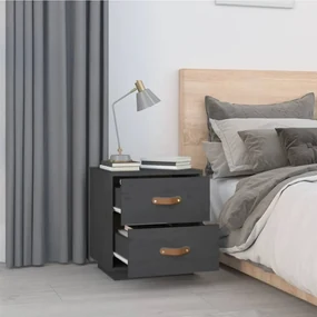 Comodino grigio 40x34x45 cm in legno massello di pino