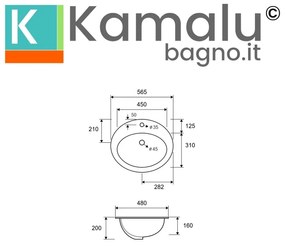 Kamalu - lavabo da incasso soprapiano 56.5cm ceramica bianca | litos-655