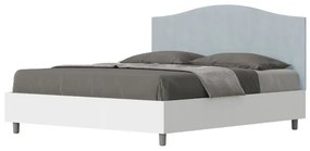Letto matrimoniale e rete 160x200 in legno bianco e testata in microfibra azzurro Grace