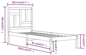 Giroletto Bianco in Legno Massello 75x190 cm Small Single