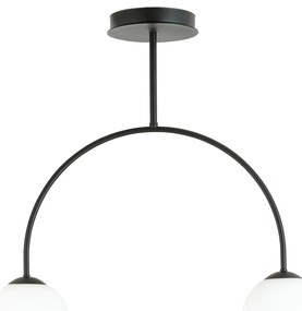 Plafoniera Moderna Utu 2 Luci In Acciaio Nero E Vetro Bianco