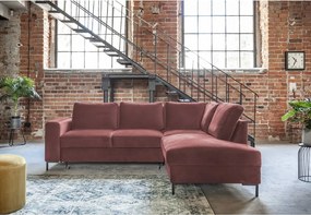 Divano letto angolare in velluto rosa (angolo destro) Lofty Lilly - Miuform