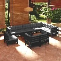 Set Divani da Giardino 11 pz con Cuscini Neri Massello di Pino 3096789