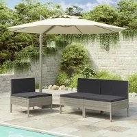 Sedie da Giardino 3 pz con Cuscini in Polyrattan Grigio 310192