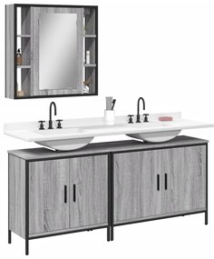 Set mobili da bagno 3 pz grigio sonoma in legno multistrato