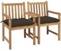 Sedie da Giardino 2 pz e Cuscini Grigio Talpa Massello di Teak 3062753