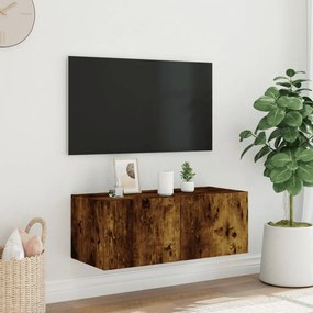 Mobile tv a parete con luci led rovere fumo 80x35x31 cm