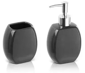 Set accessori bagno da appoggio dispenser e porta spazzolini in ceramica grigio