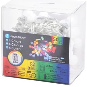 Aigostar - Catena luminosa natalizia LED per esterni 50xLED/3xAA/8 funzioni 5,3 m IP44 multicolore