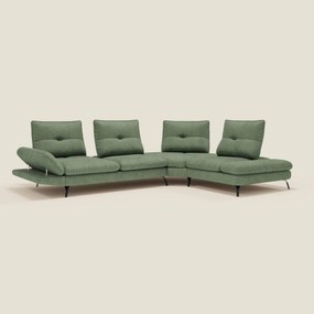 Ardex Divano Angolare - schienali traslanti e bracciolo regolabile in elegante tessuto impermeabile T06 verde