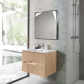 Mobile sospeso bagno 70 cm con lavabo e specchio LED Rovere Chiaro - RIGHE