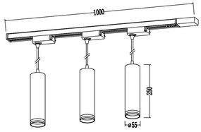 Lampada a sospensione con cavo per sistema a binario PIPE 3xGU10/10W/230V bianca