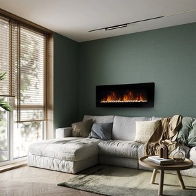 Camino Elettrico da Parete Effetto Fiamma 127x11x50 cm 900W/1800W Nero...