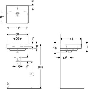 Geberit 500.256.01.1 - Lavabo sospeso Smyle Square 50x41 cm ceramica/bianco