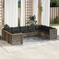 Set Divano da Giardino 9 pz con Cuscini Grigio in Polyrattan 3261981