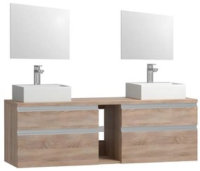 Mobile bagno sospeso con doppio lavabo e specchi - Colore naturale chiaro - 150 cm - MAGDALENA II
