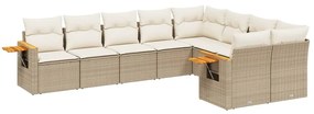 Set divano da giardino 9 pz con cuscini beige in polyrattan