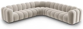Divano angolare componibile color crema con rivestimento in velluto Lupine – Micadoni