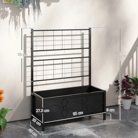 Fioriera Rettangolare con Traliccio per Piante Rampicanti 90x40x120 cm in Acciaio Zincato Nero...