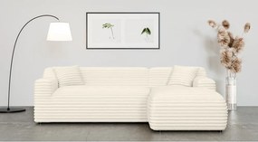 Divano angolare color crema (con penisola a destra e chaise lounge) rivestito in velluto a coste Martin – Ropez