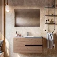 Mobile bagno 80cm sospeso rovere cartagena - jaguar, selezione accessori con specchio