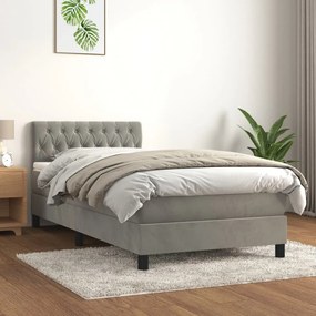 Giroletto A Molle Con Materasso Grigio Chiaro 90x200 Cm Velluto /