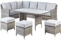 Set di divani da giardino in rattan PE a 9 posti, grigio, con tavolo e pouf cuscini grigi