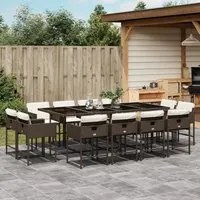 Set da Pranzo da Giardino 13pz con Cuscini Marrone Polyrattan 3278168