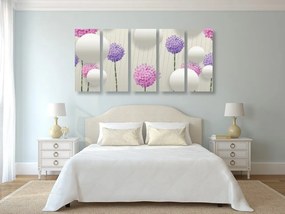 Quadri 5 pezzi – Fiori interessanti con elementi e motivi astratti