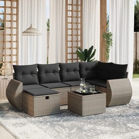 Set divani da giardino 7 pz con cuscini grigio in polyrattan