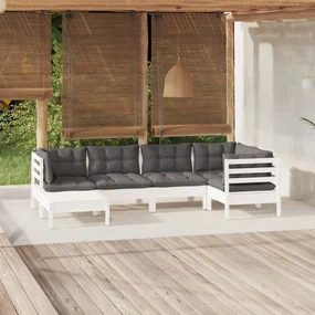 Set divani da giardino 6 pz con cuscini bianchi legno di pino